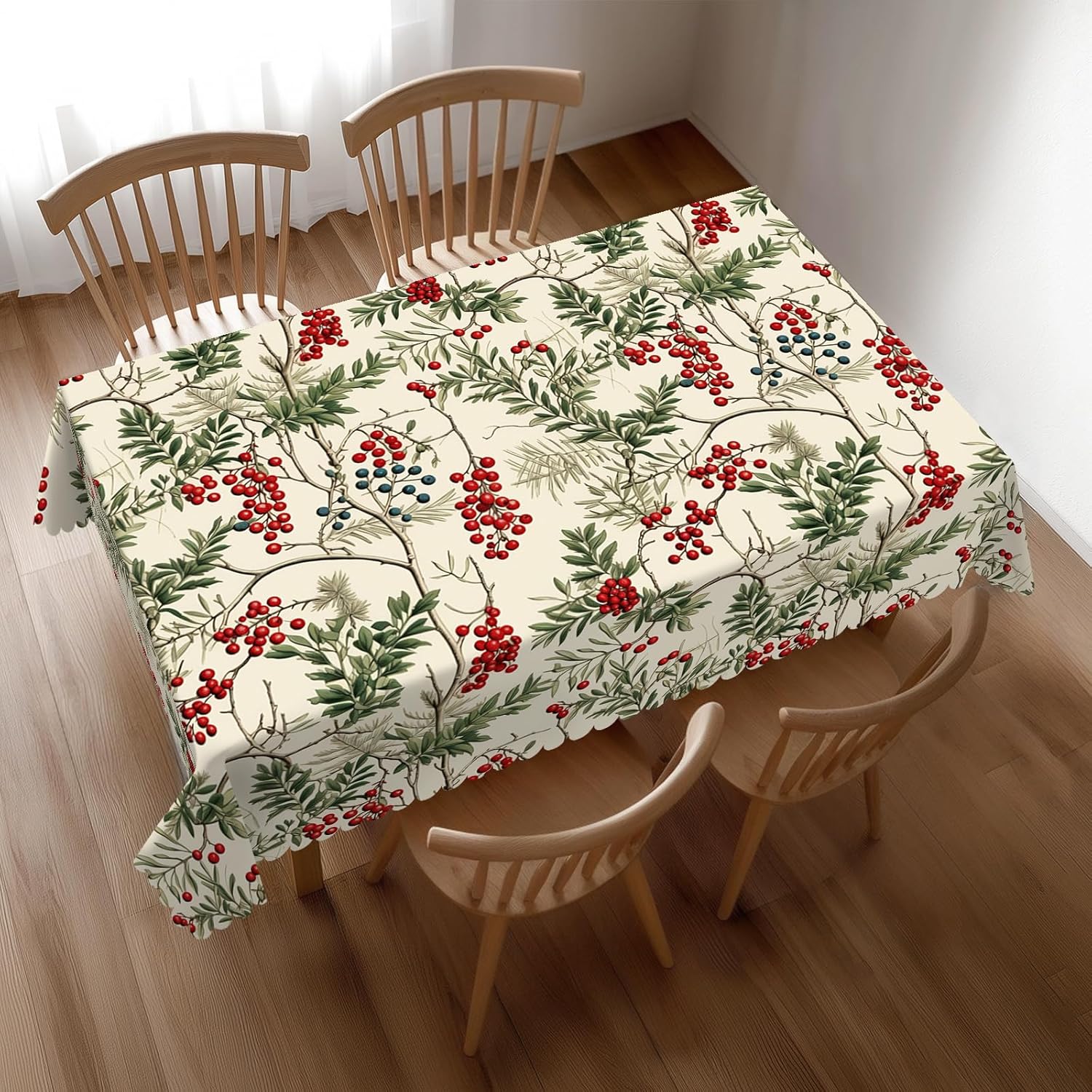 Home Textiles Premium - Aquarell-Tischdecke mit Stechpalmenbeeren, Premium Winterliche Botanische