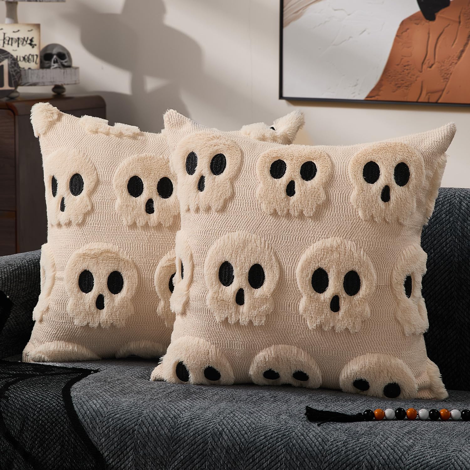 Pillow Insert 18X18 - Halloween-Kissenbezüge 18x18 Zoll Beige Skelett Halloween-Dekorationen