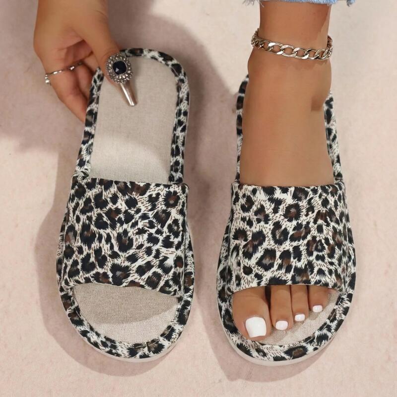 Home Textile - Leinen-Leoparden-Hausschuhe für Damen – Designer-Slipper für