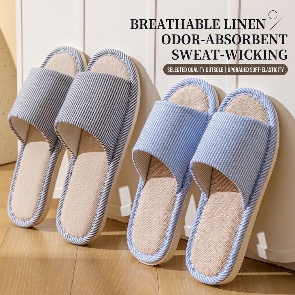 Home Textile - Atmungsaktive Leinen-Hausschuhe für Damen und Herren,